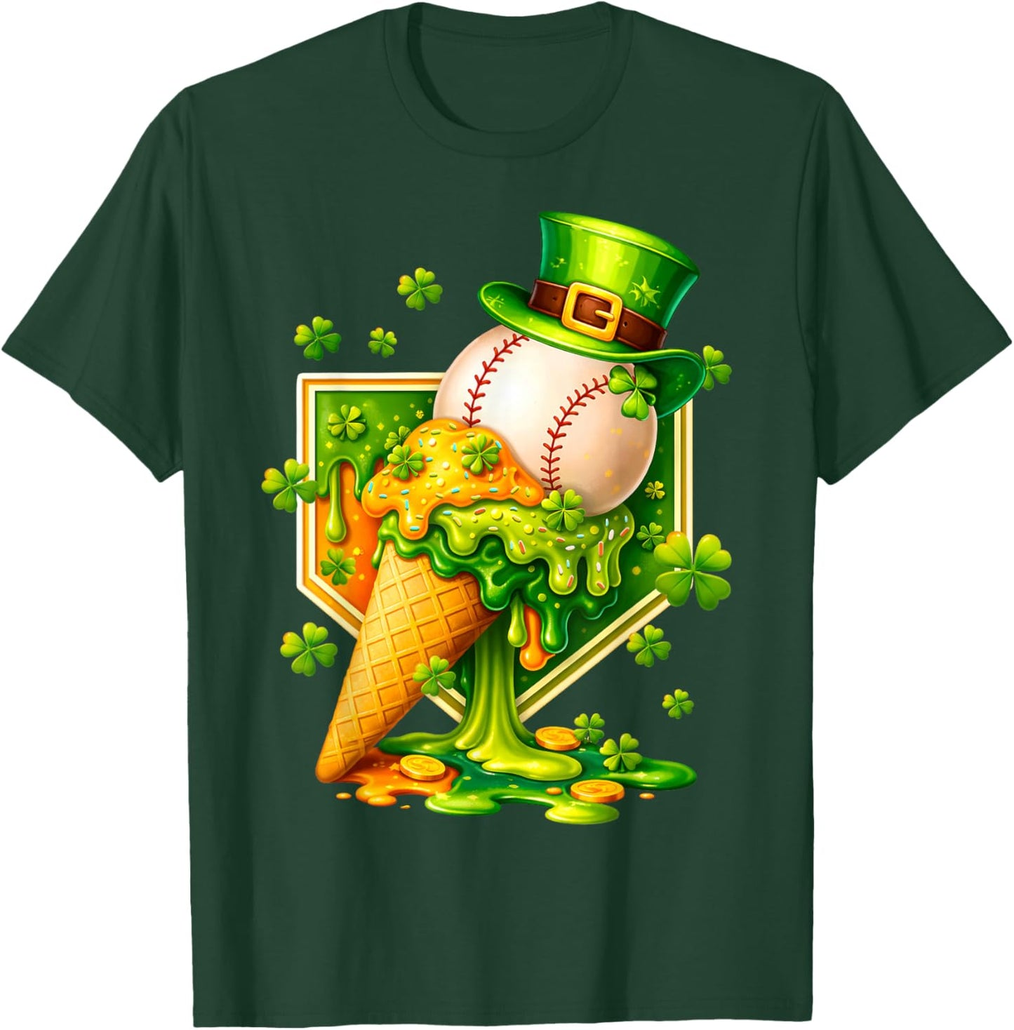 Drip Ice Cream St Patricks Day Baseball Shamrock Kids Boys T-Shirt - T-Shirt | Forest
