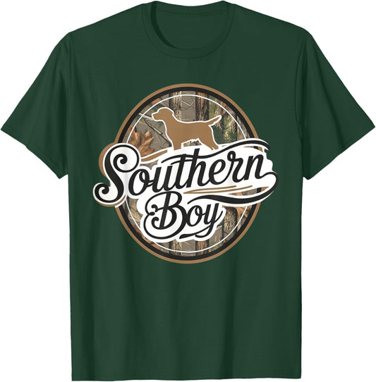 Southern Boy Camo Hunting Duck Dog Duck Hunting Black Lab T-Shirt - T-Shirt | Forest