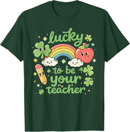 St Patrick's Day Teacher Lucky Teacher Retro St Patrick T-Shirt - T-Shirt | Forest