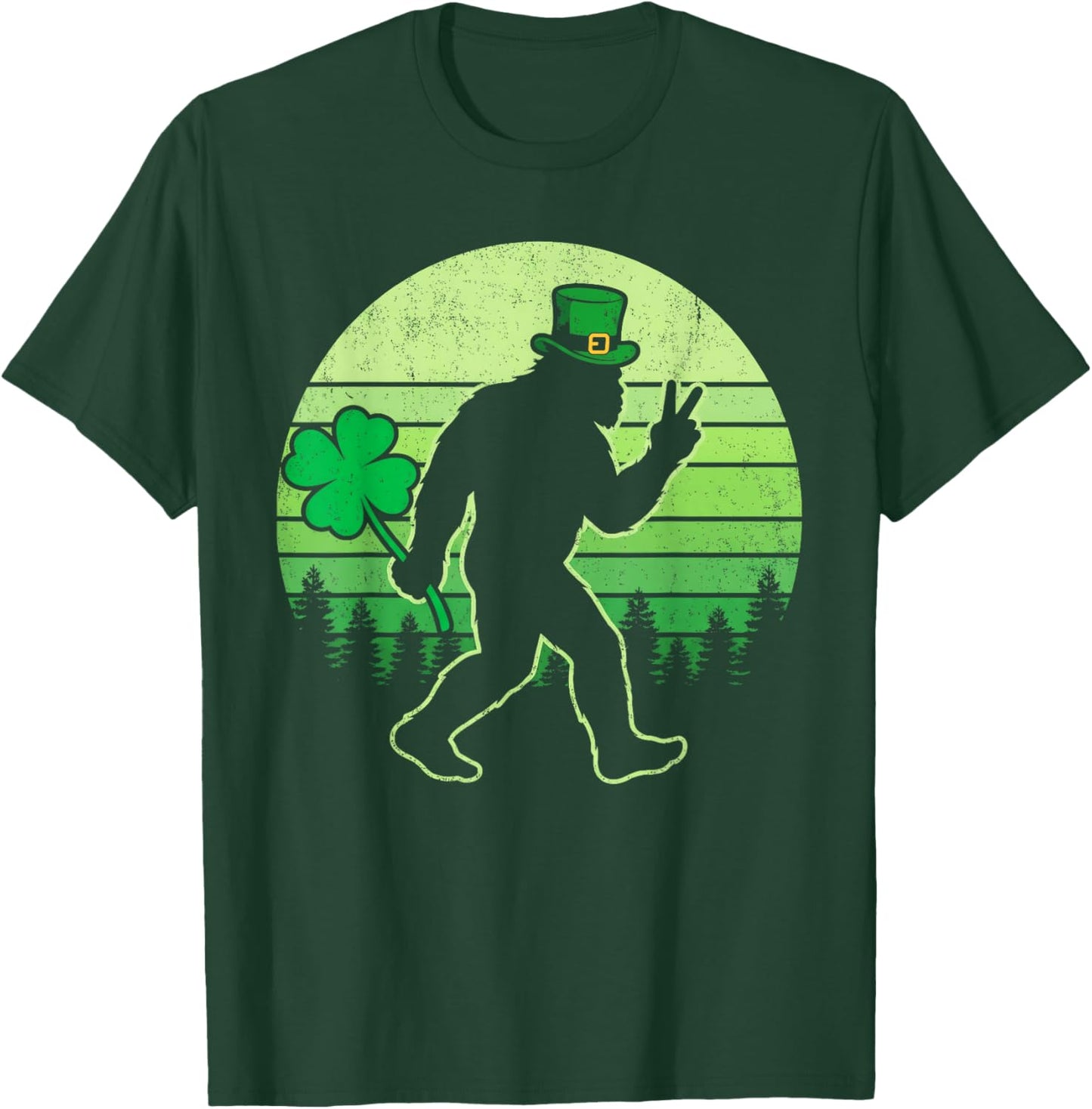 Funny Men St Patricks Day Bigfoot Shamrock Men Women Kids T-Shirt - T-Shirt | Forest