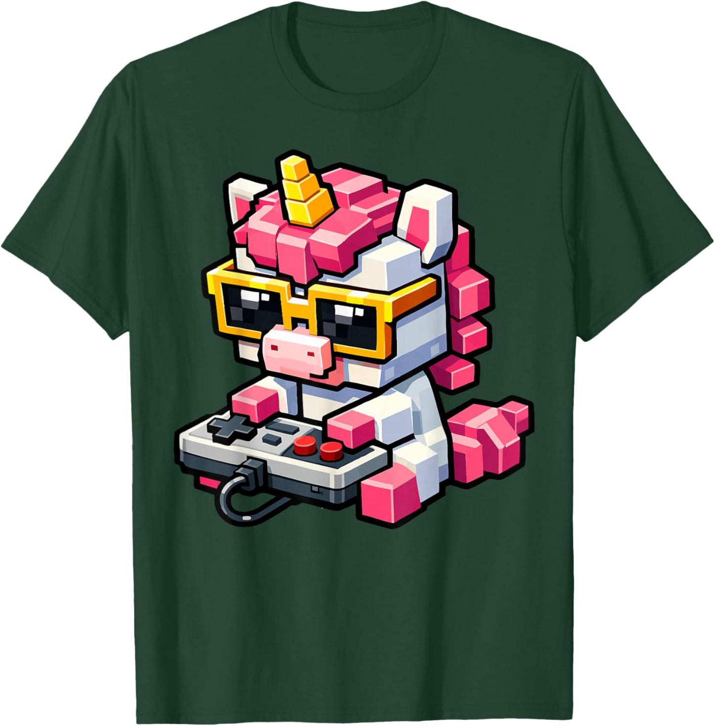 Funny Retro Video Game Unicorn Pixel Video Gamer Girls Women T-Shirt - T-Shirt | Forest
