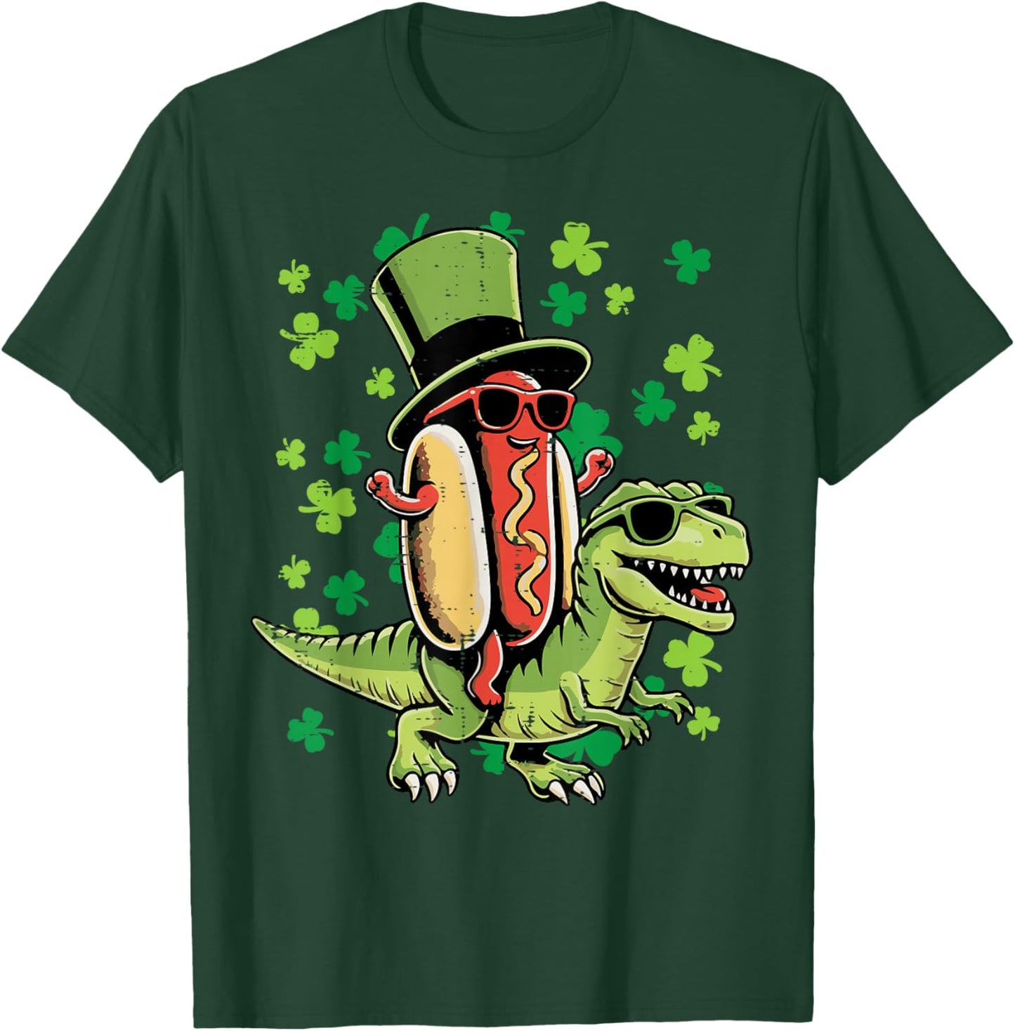 St Patricks Day Hotdog Trex Dino Toddler Boys Kids Youth T-Shirt - T-Shirt | Forest