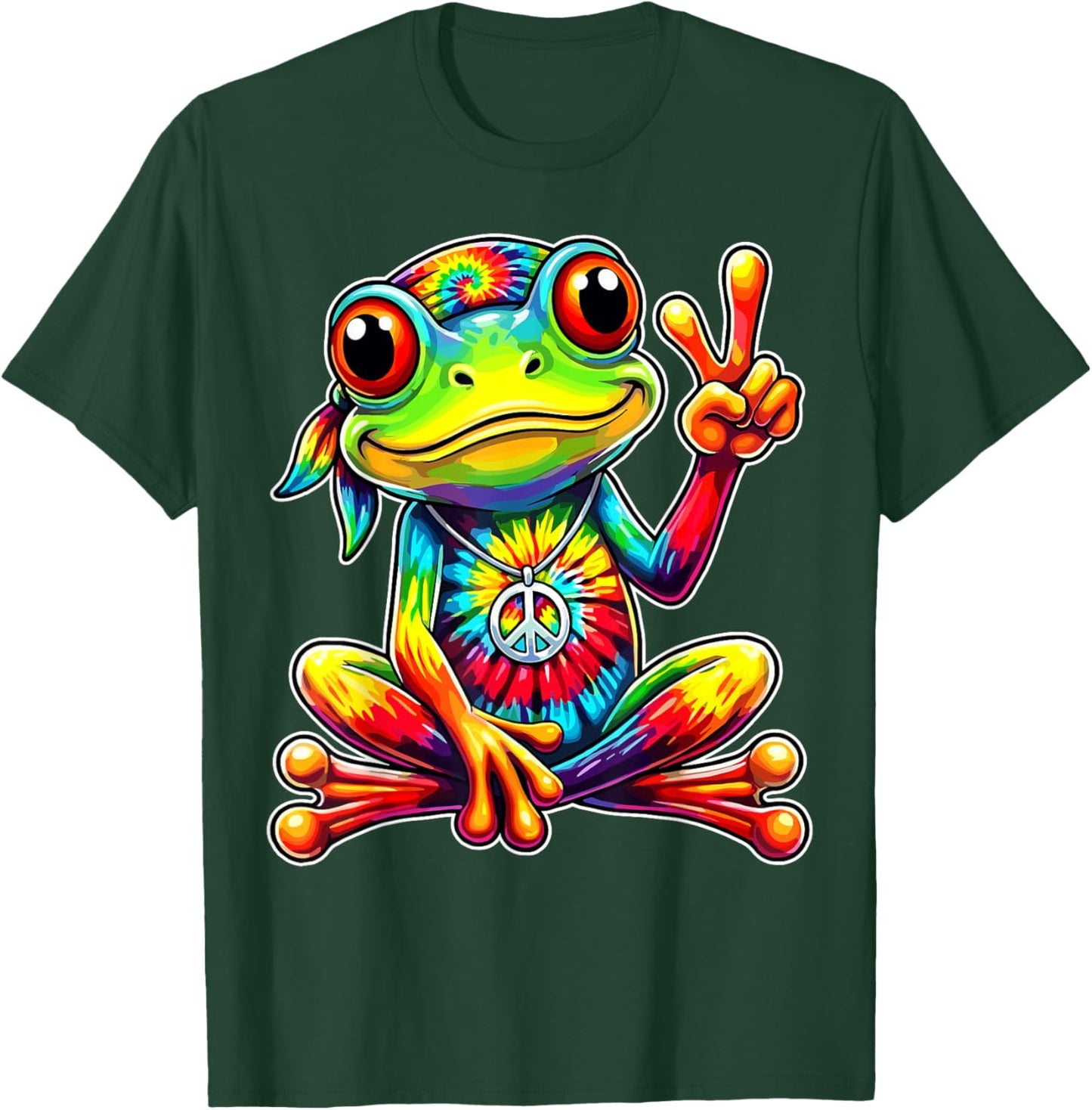 Tie Dye Frog Peace Sign Hippie T-Shirt - T-Shirt | Forest