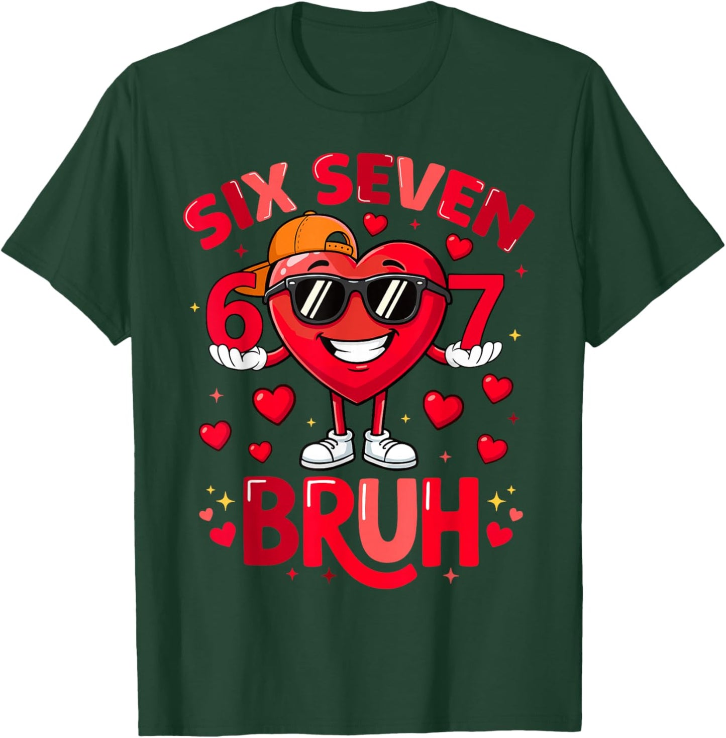 6 7 Valentines Day Shirt Men Boys Funny Heart Meme Six Seven T-Shirt - T-Shirt | Forest