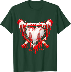 Funny Heart Baseball Drip Ice Cream Valentines Day Boys Kids T-Shirt - T-Shirt | Forest