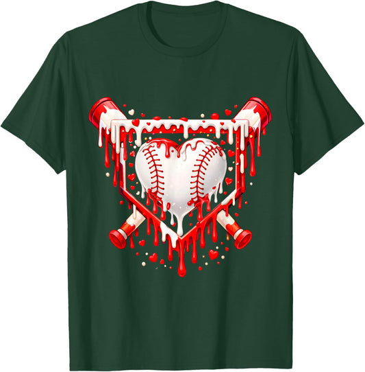 Funny Heart Baseball Drip Ice Cream Valentines Day Boys Kids T-Shirt - T-Shirt | Forest