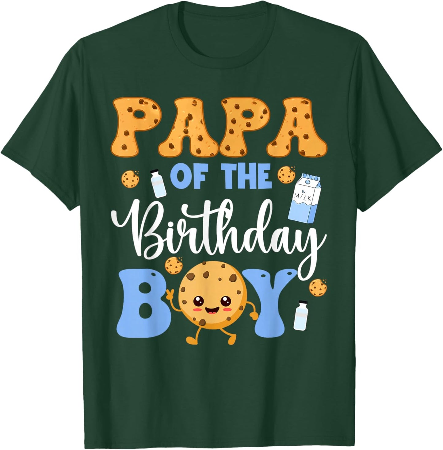 Papa of The Birthday Boy Funny Milk and Cookies Party T-Shirt - T-Shirt | Forest