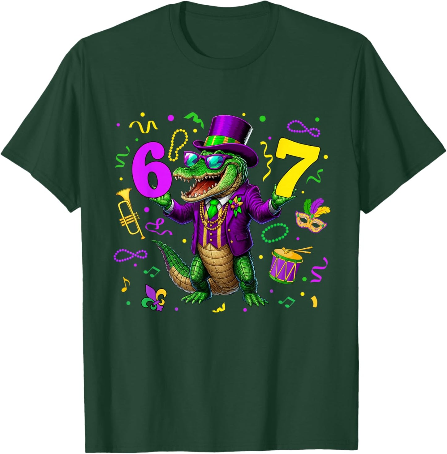 Alligator Six Seven Bruh 6 7 Meme Mardi Gras Carnival Kids T-Shirt - T-Shirt | Forest