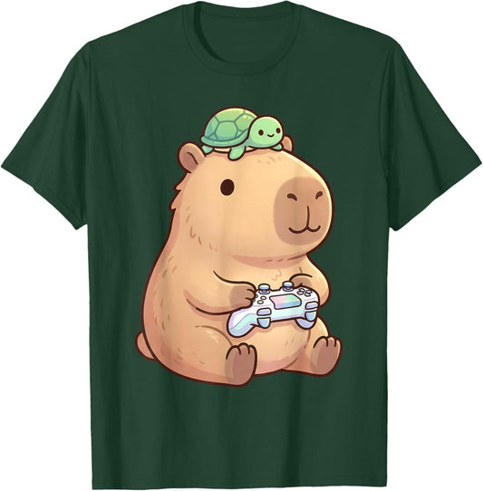 Cute Capybara Anime Gamer Turtle Funny Graphic Kawaii T-Shirt - T-Shirt | Forest