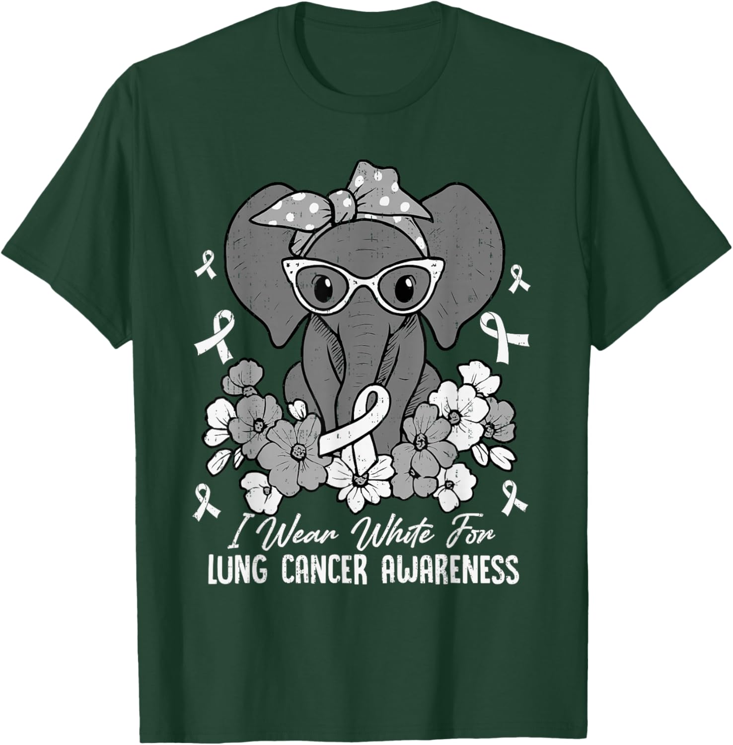 Lung Cancer Awareness Elephant White Ribbon Support T-Shirt - T-Shirt | Forest