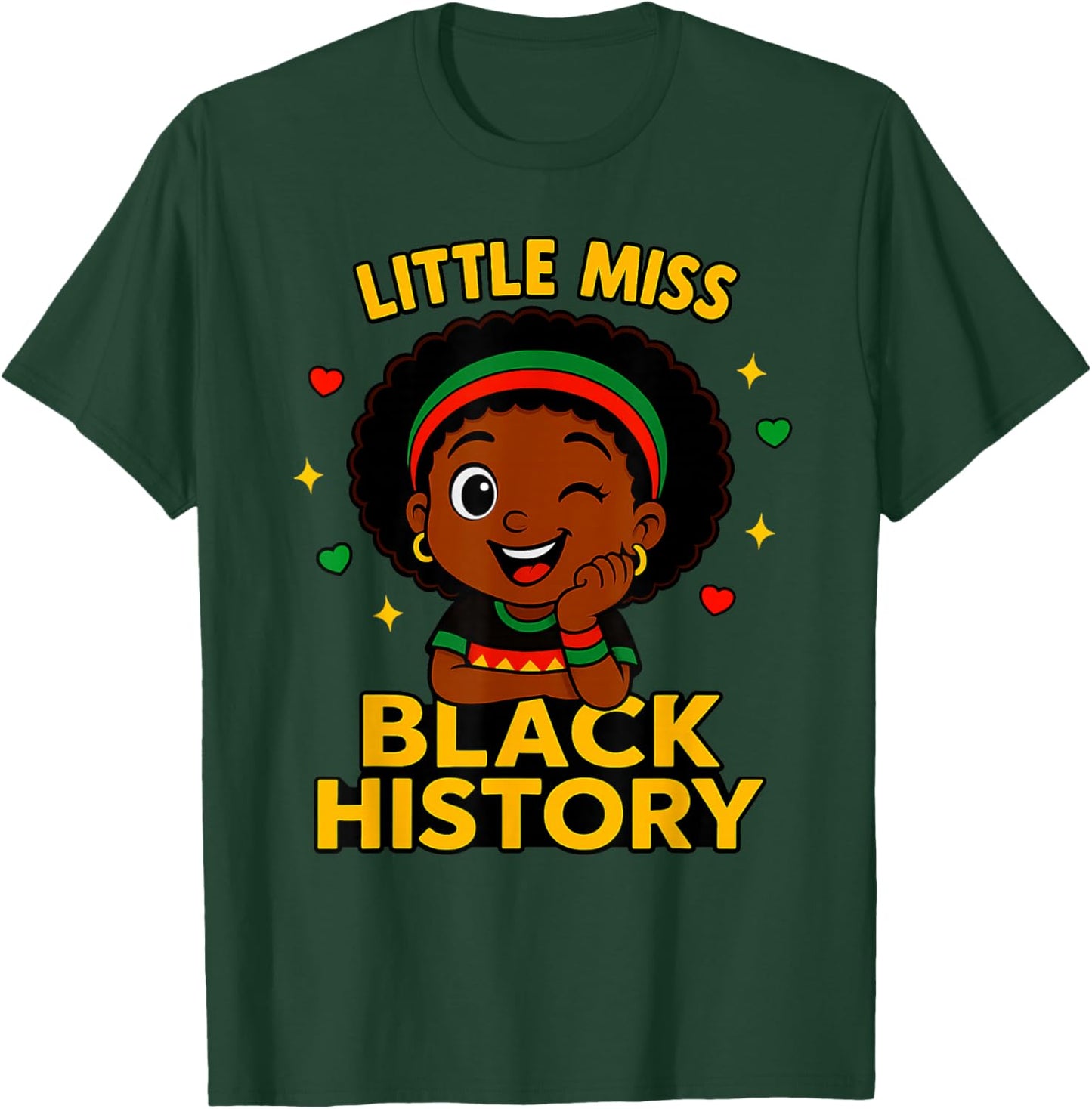 Little Miss Black History Month 2026 Cute Afro Girl Design T-Shirt - T-Shirt | Forest