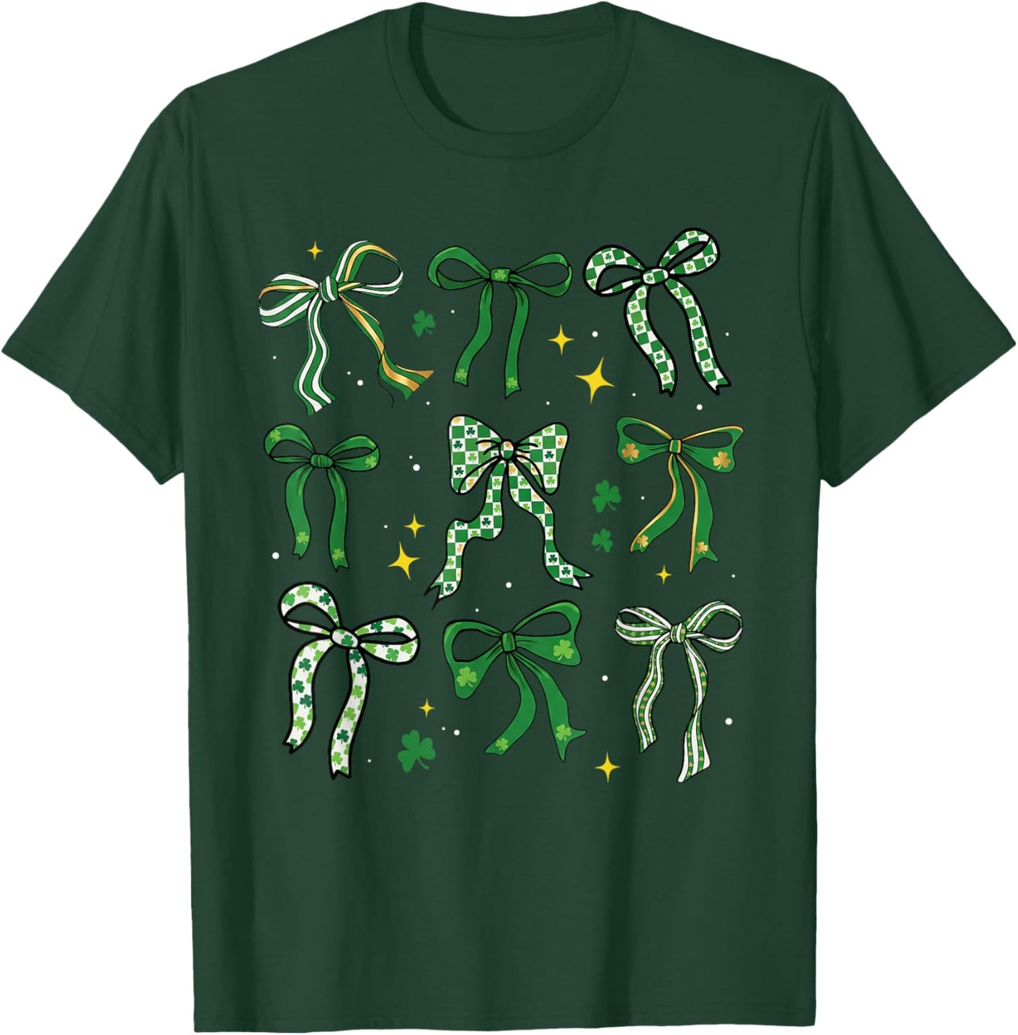 St Patricks Day Bow Coquette Saint Paddys Girls Kids Women T-Shirt - T-Shirt | Forest
