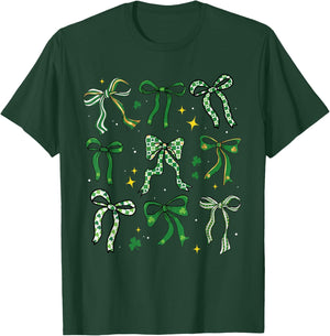 St Patricks Day Bow Coquette Saint Paddys Girls Kids Women T-Shirt - T-Shirt | Forest