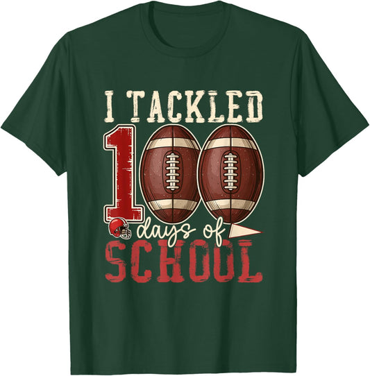 I Tackled 100 Days of School Football Boys Kids 100th Day T-Shirt - T-Shirt | Forest