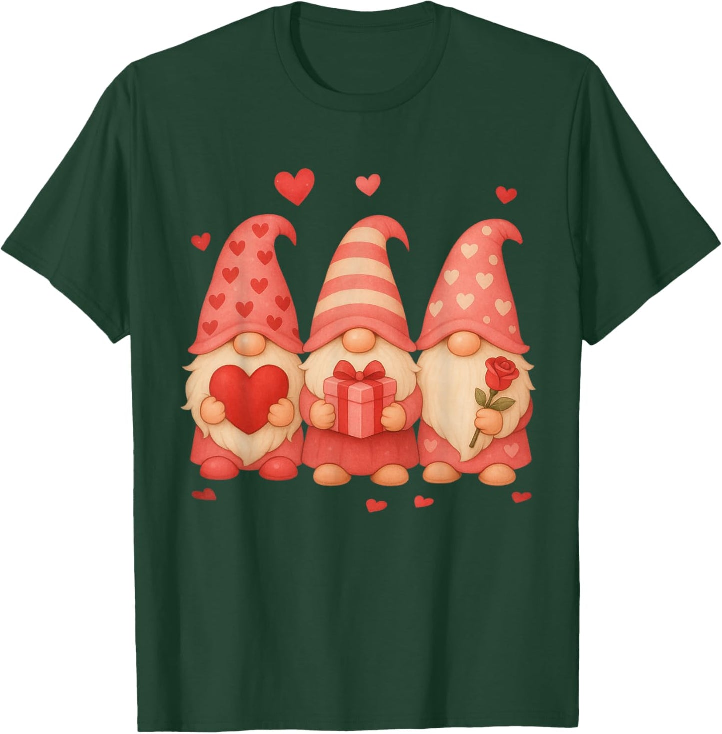 Valentines Day Gnome Hearts Love Cute Family Men Women T-Shirt - T-Shirt | Forest
