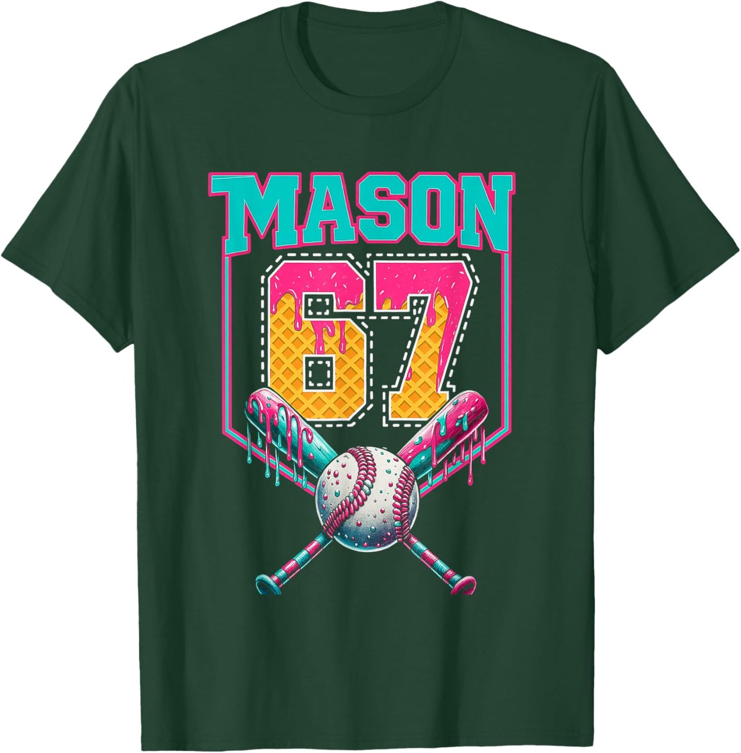Trendy Mason 67 Mem Ice Cream Drip Baseball Birthday Costume T-Shirt - T-Shirt | Forest