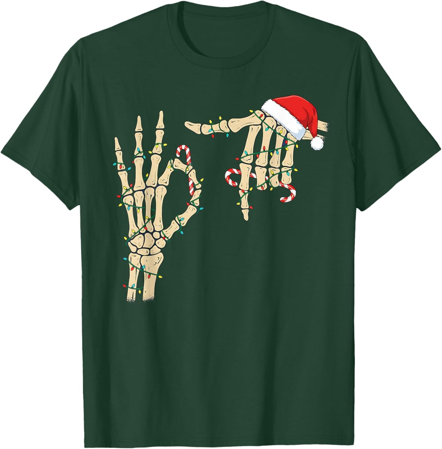 67 Six Seven Meme Skeleton Hand Christmas Santa Hat T-Shirt - T-Shirt | Forest