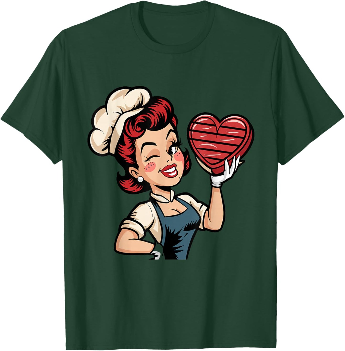Valentines Retro Pinup Holding Heart T-Shirt - T-Shirt | Forest
