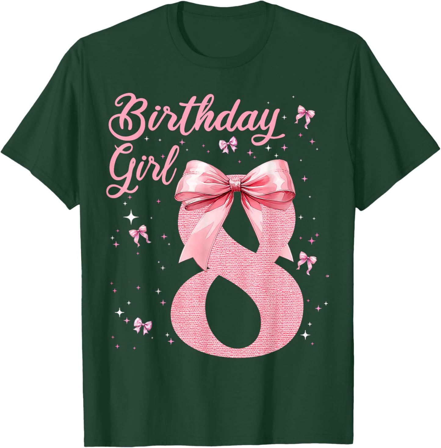 Kids 8th Birthday Girl Coquette Bow Theme 8 Year Old Girls T-Shirt - T-Shirt | Forest