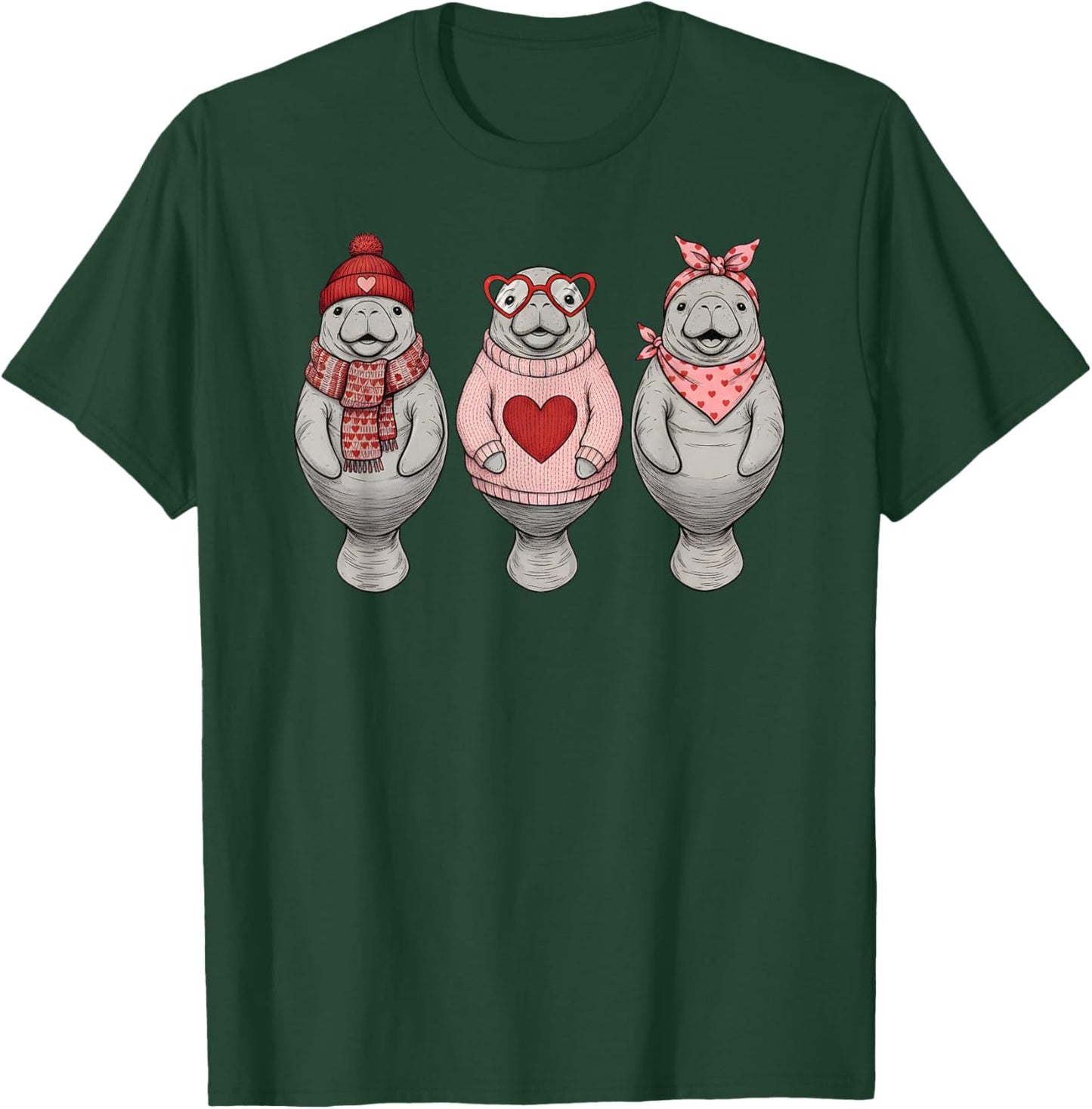 Retro Manatee Cute Valentine T-Shirt - T-Shirt | Forest