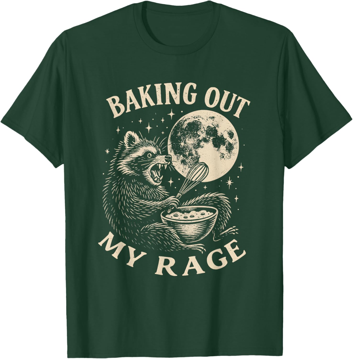 Funny Feral Raccoon Baking Out My Rage - Baking T-Shirt - T-Shirt | Forest