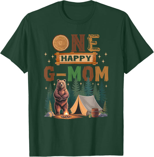 One Happy G Mom Camper 1St Birthday Camping Bear T-Shirt - T-Shirt | Forest