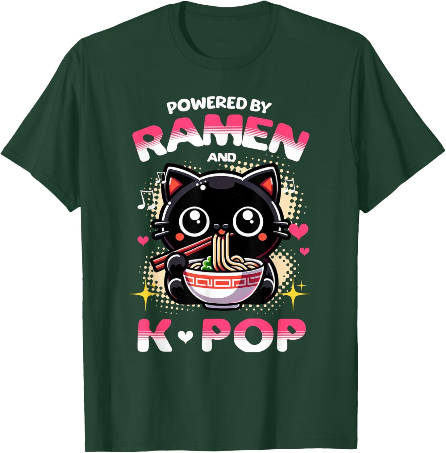 Powered by Ramen and K Pop Funny Anime Korean Music Manga T-Shirt - T-Shirt | Forest