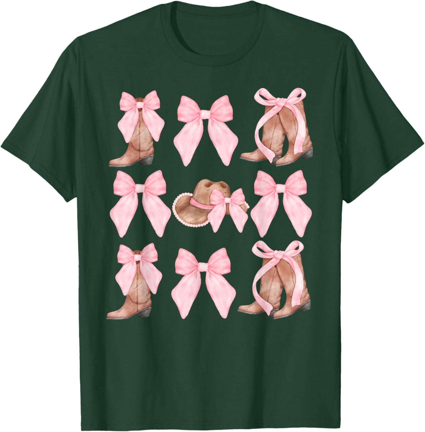 Western Coquette Cowgirl Pink Bows Boots Hats Y2K T-Shirt - T-Shirt | Forest