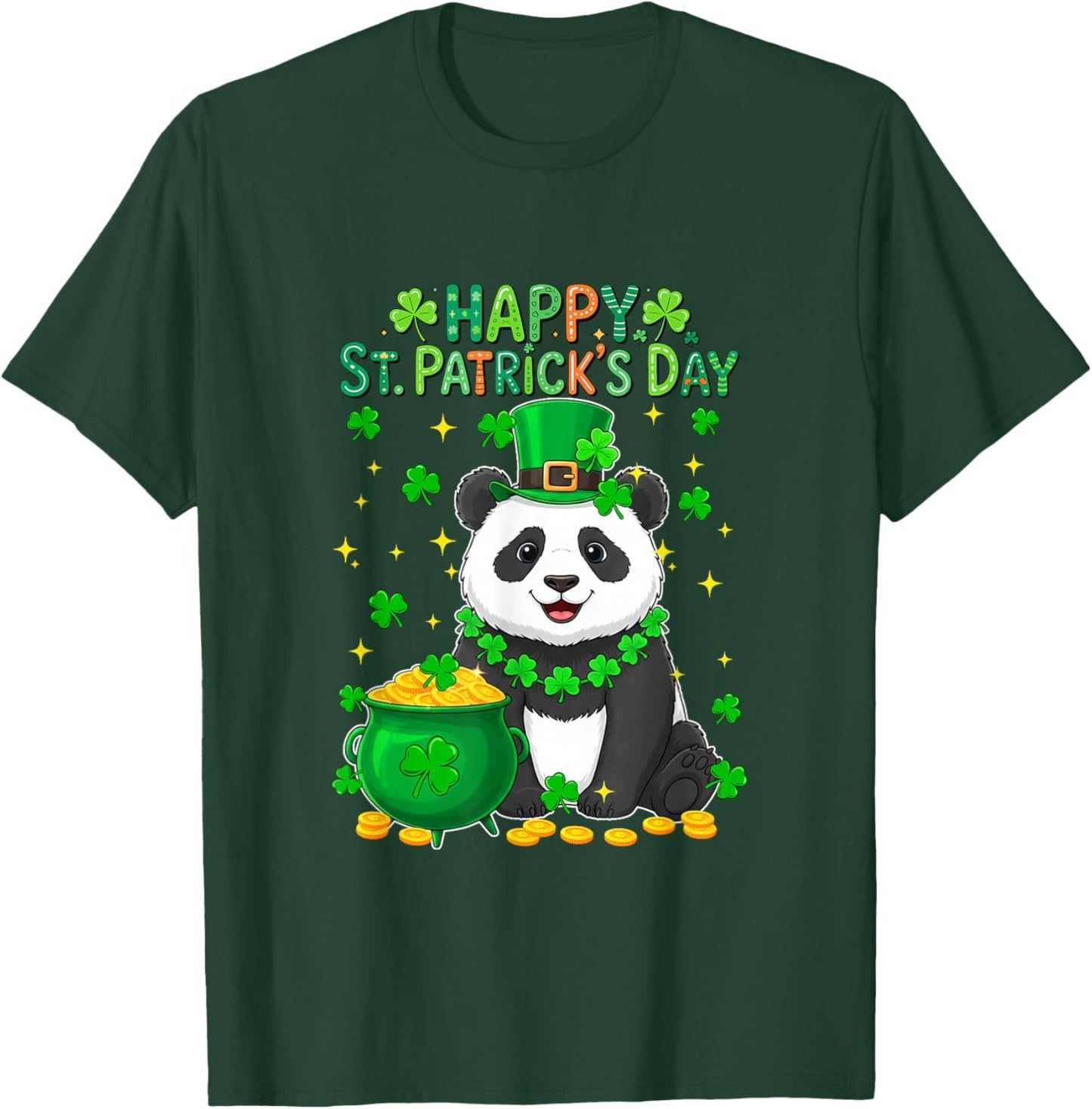 Happy St. Patrick's Day Panda Shamrocks Coins Lover Kids T-Shirt - T-Shirt | Forest