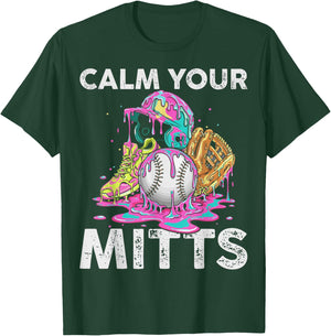 Calm Your Mitts Baseball Ice Cream Drip Crossed Bats Sport T-Shirt - T-Shirt | Forest