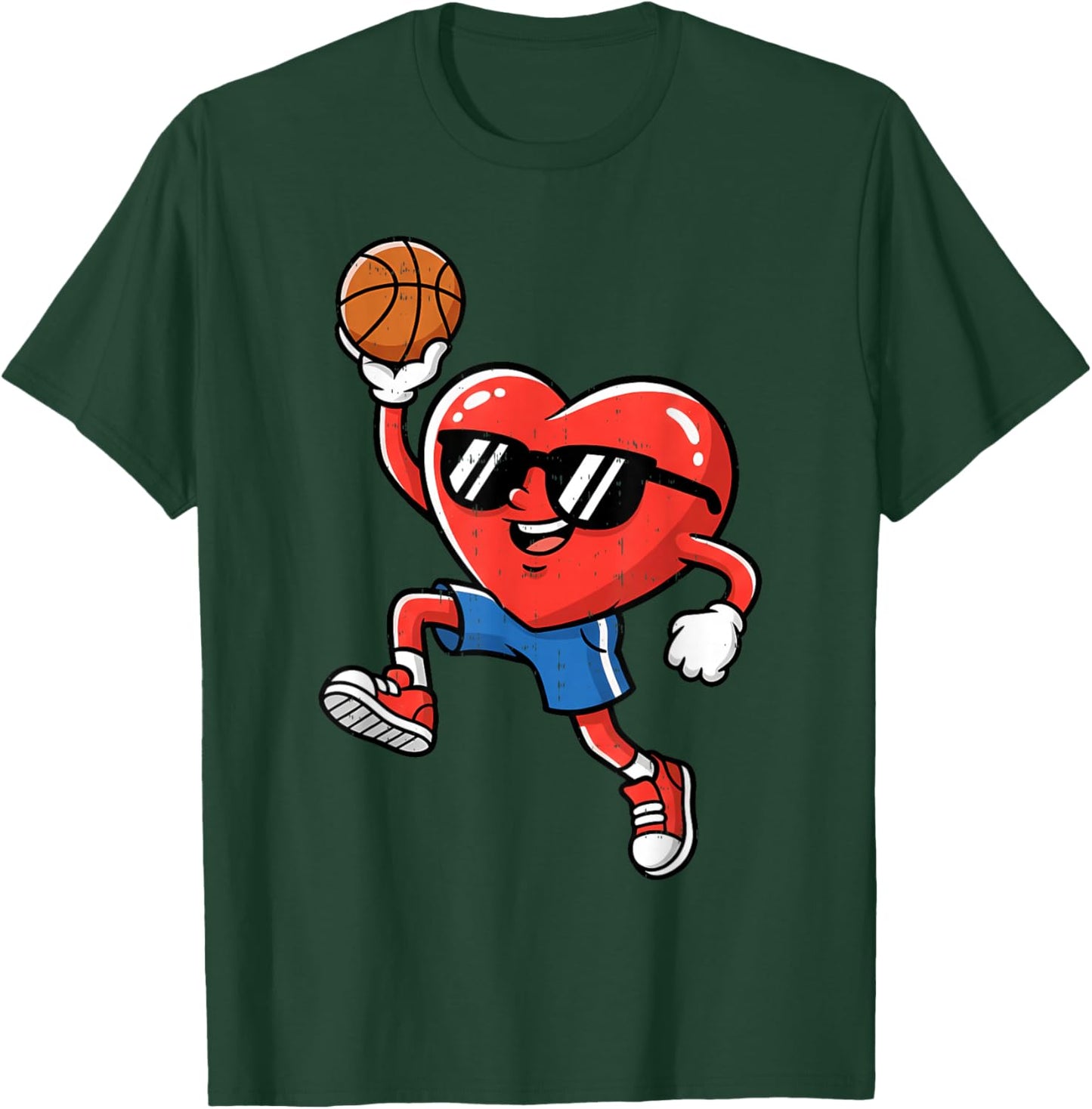 Boy Valentines Day Funny Heart Basketball Women Men Kids T-Shirt - T-Shirt | Forest