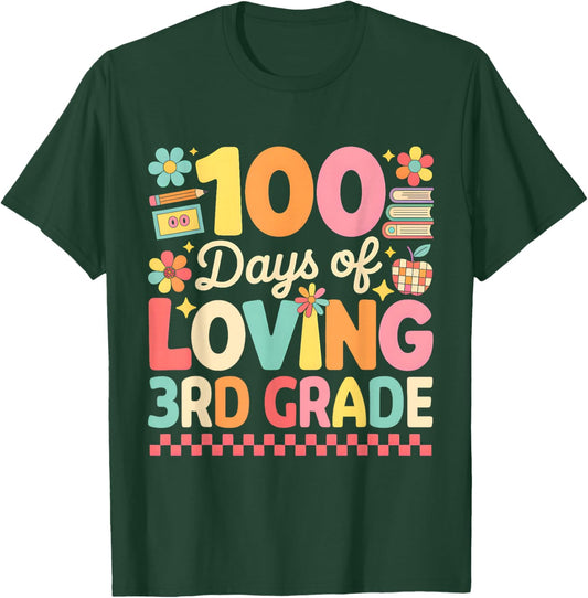 100 Days of Loving 3rd Grade Groovy 100th Day Teachers Kids T-Shirt - T-Shirt | Forest