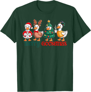 Merry Goosemas Christmas Goose Santa Hat Funny Xmas Holiday T-Shirt - T-Shirt | Forest