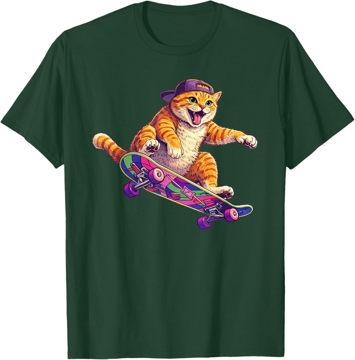 Funny Cat On A Skateboard Skateboarding T-Shirt - T-Shirt | Forest