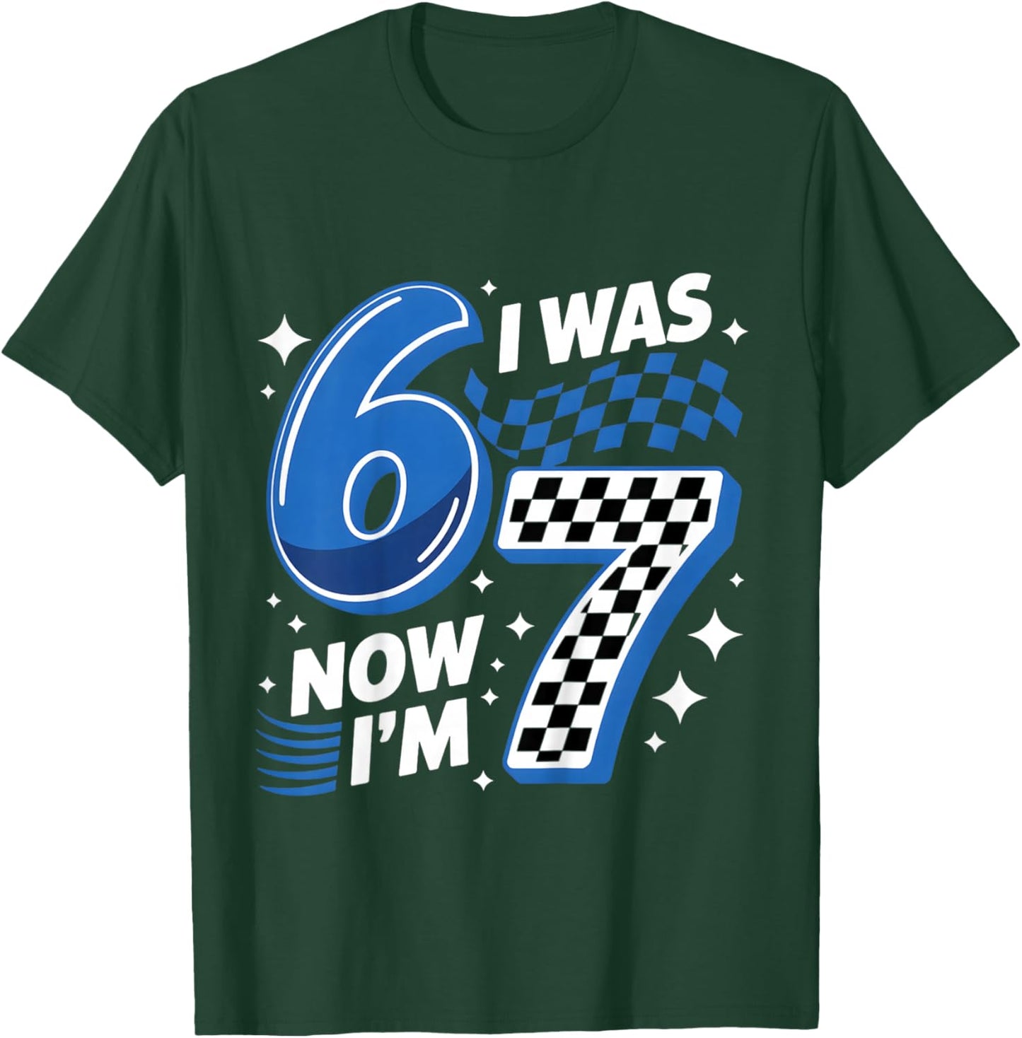 Blue Checkered I was 6 Now I'm 7 Funny 67 Birthday Boys T-Shirt - T-Shirt | Forest