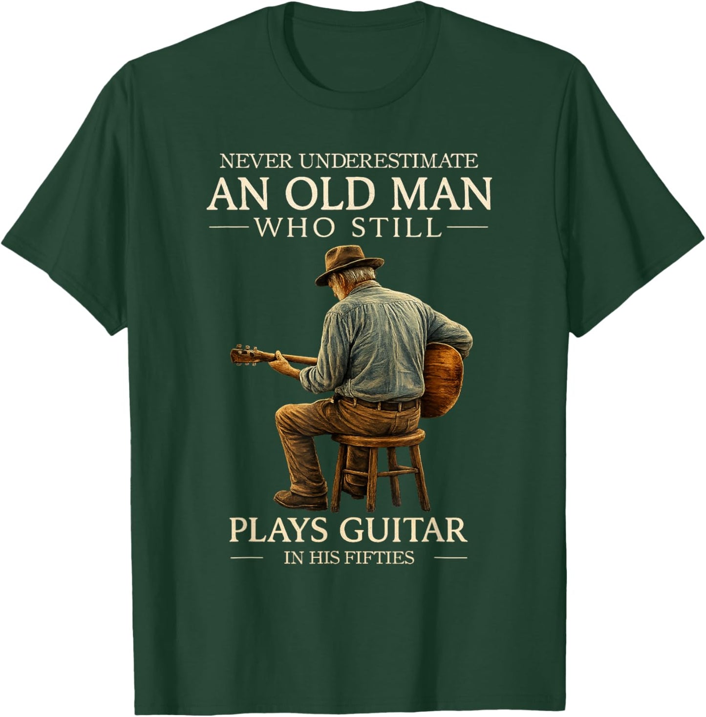 50th Birthday Acoustic Guitar Player Retro in His Fifties T-Shirt - T-Shirt | Forest