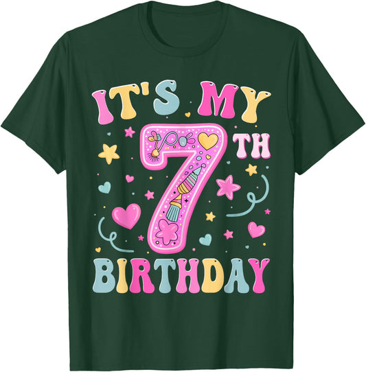 Kids It's My 7th Birthday Girl 7 Seven Happy Birthday Girls T-Shirt - T-Shirt | Forest