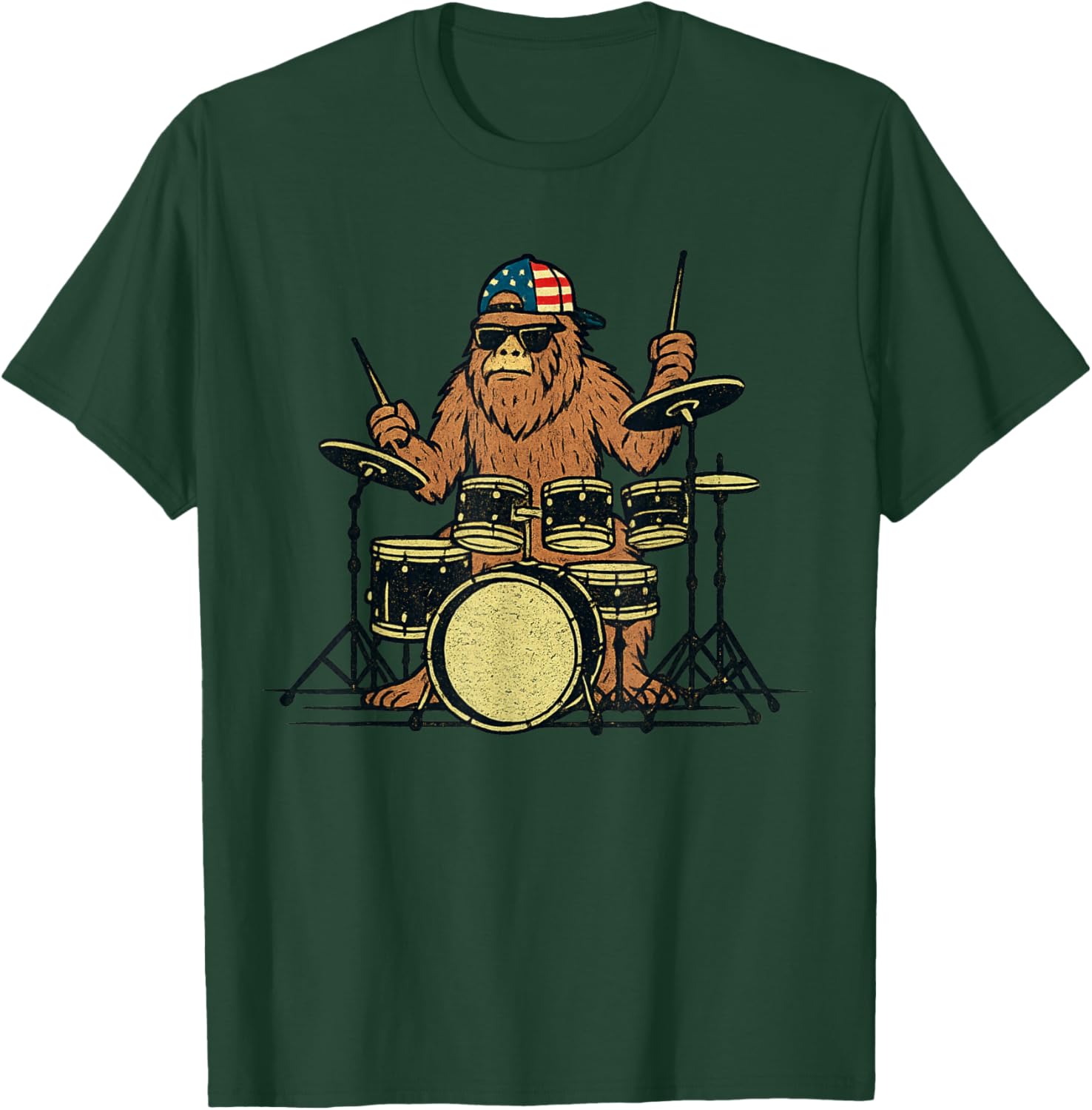 Sasquatch Drummer Vintage Funny Drum T-Shirt - T-Shirt | Forest