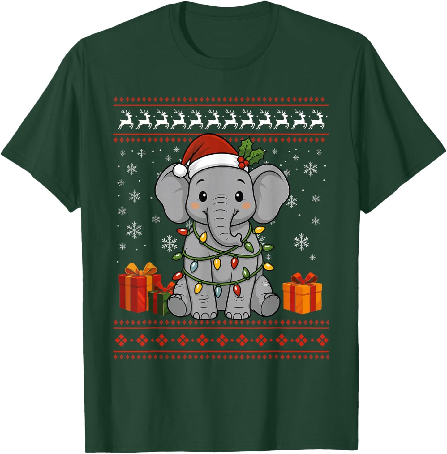 Elephant Christmas Ugly Sweater Elephant Graphic T-Shirt - T-Shirt | Forest