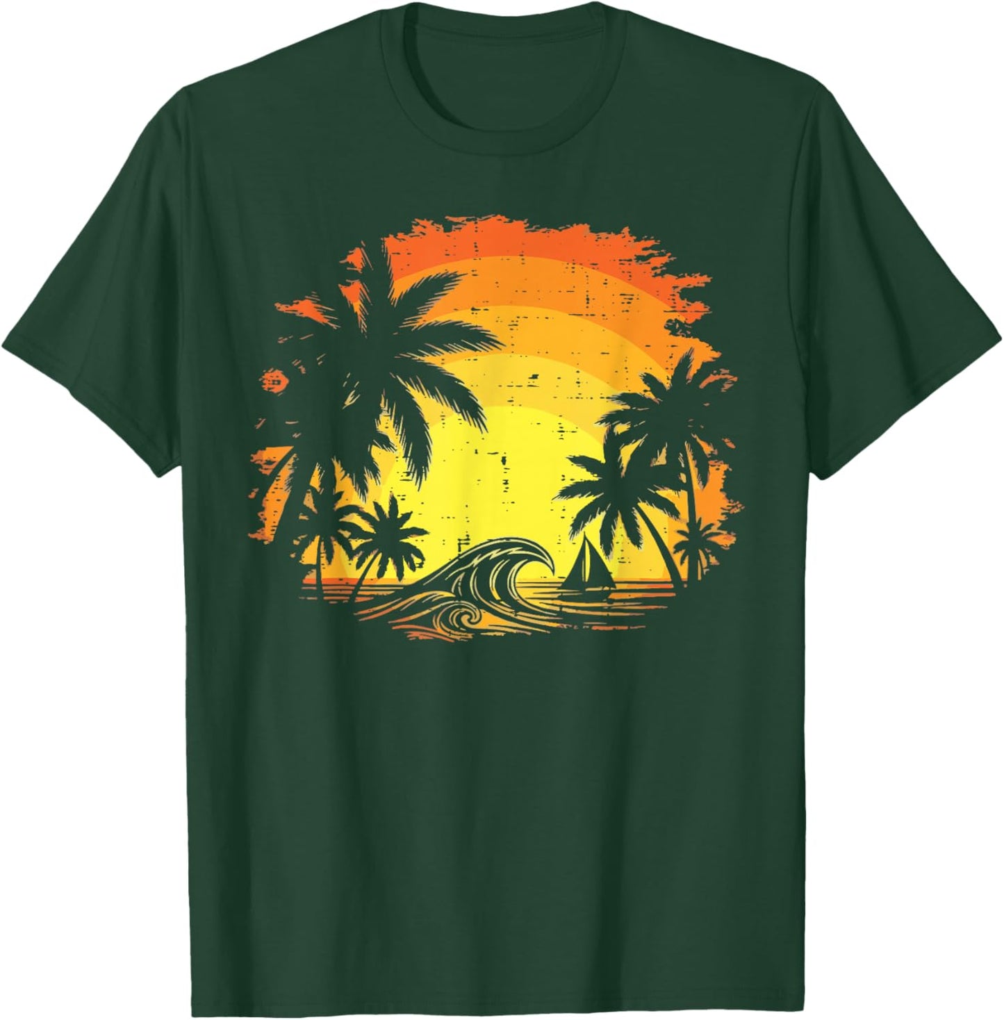 Summer Palm Trees Waves Sunset Vacation Beach Men Women Kids T-Shirt - T-Shirt | Forest