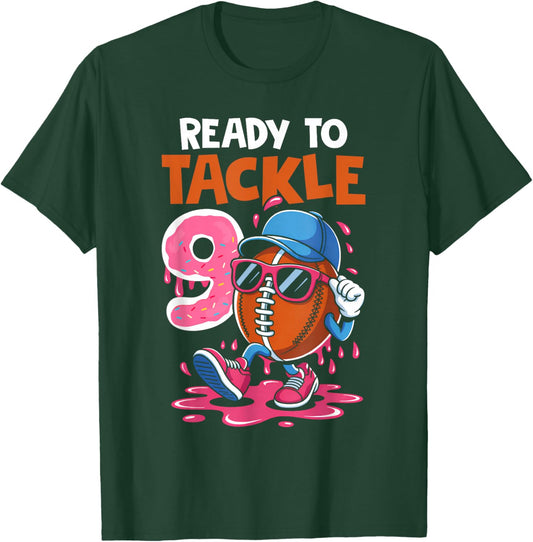 Ready to Tackle 9 Fun Football Birthday Design for Kids T-Shirt - T-Shirt | Forest
