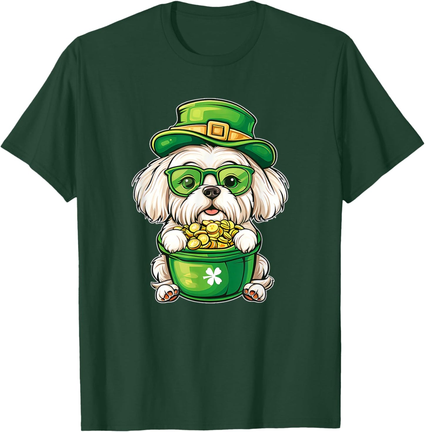 Lucky St. Patricks Day Maltese Dog Leprechaun Men Women T-Shirt - T-Shirt | Forest