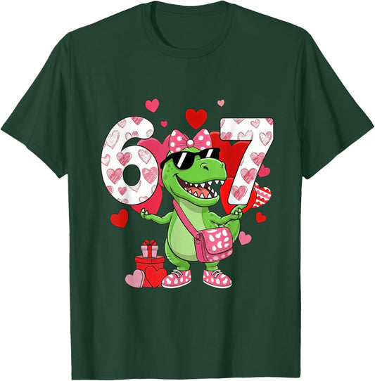 Valentine T-Rex 67 Cute Dinosaur 6 7 Six Seven Funny Kids T-Shirt - T-Shirt | Forest