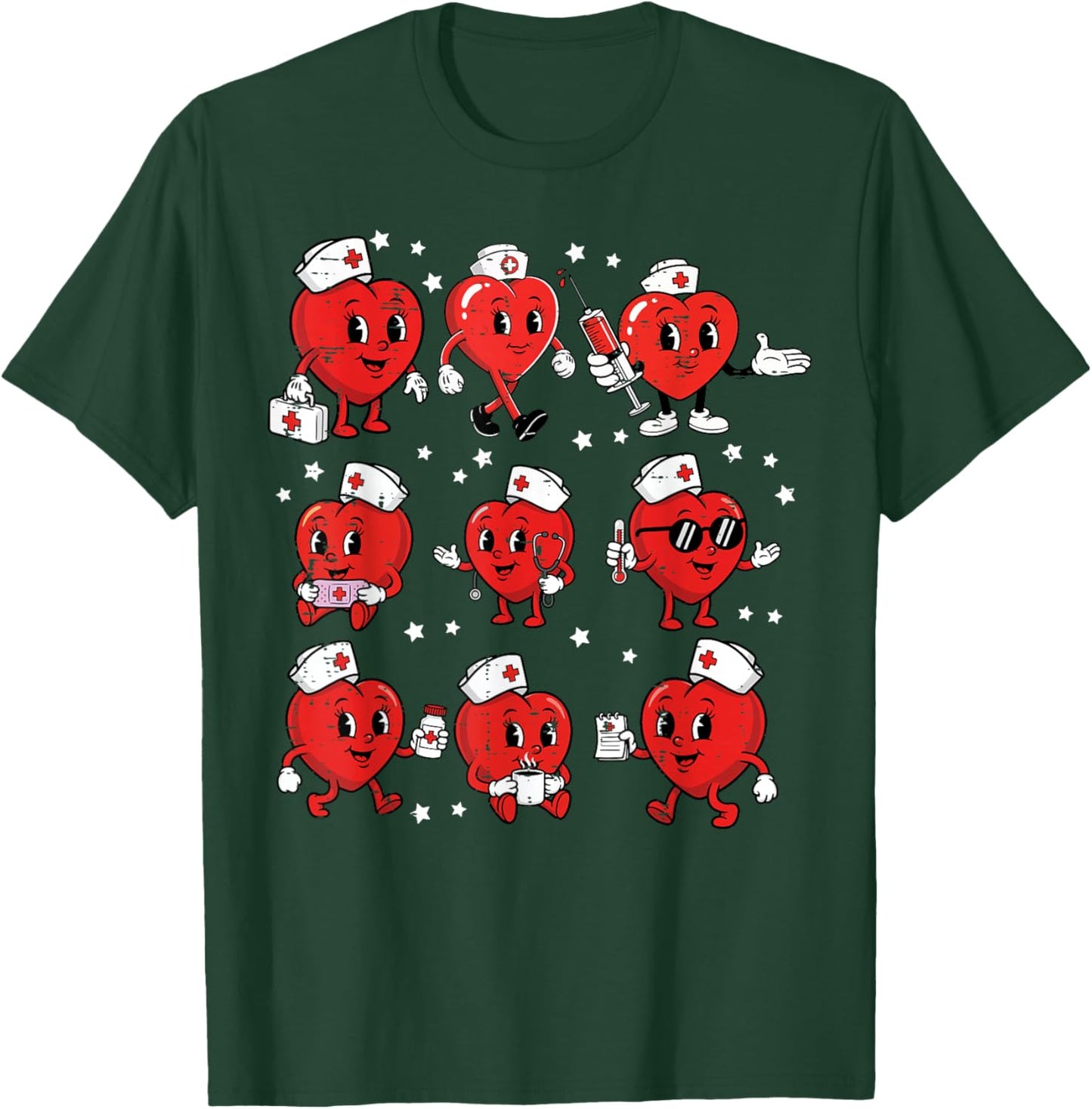 Valentines Day Heart Nurse Poses Vintage Scrub Top Women T-Shirt - T-Shirt | Forest
