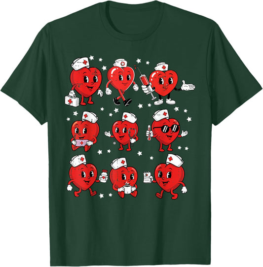 Valentines Day Heart Nurse Poses Vintage Scrub Top Women T-Shirt - T-Shirt | Forest