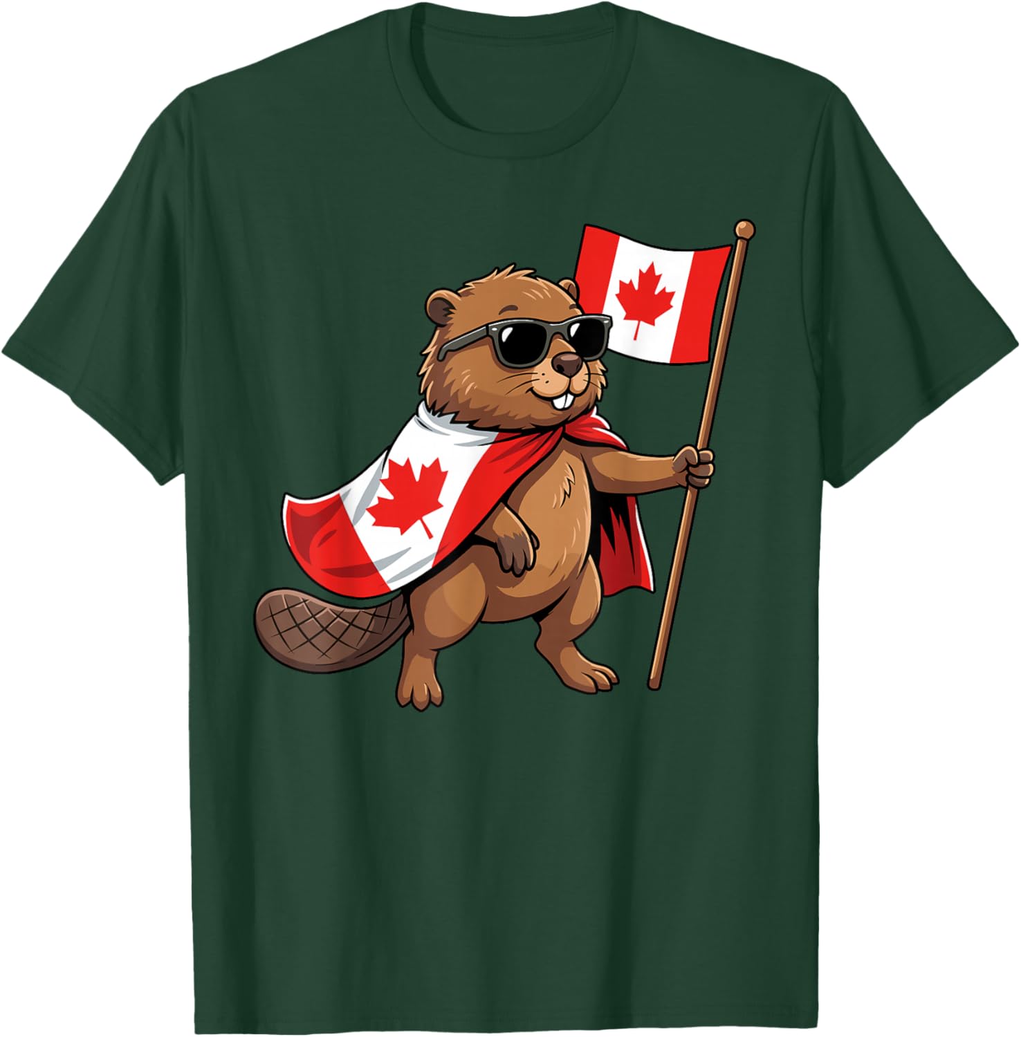 Canada Flag Beaver Men Women Kids Funny Canadian T-Shirt - T-Shirt | Forest