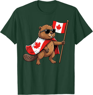 Canada Flag Beaver Men Women Kids Funny Canadian T-Shirt - T-Shirt | Forest