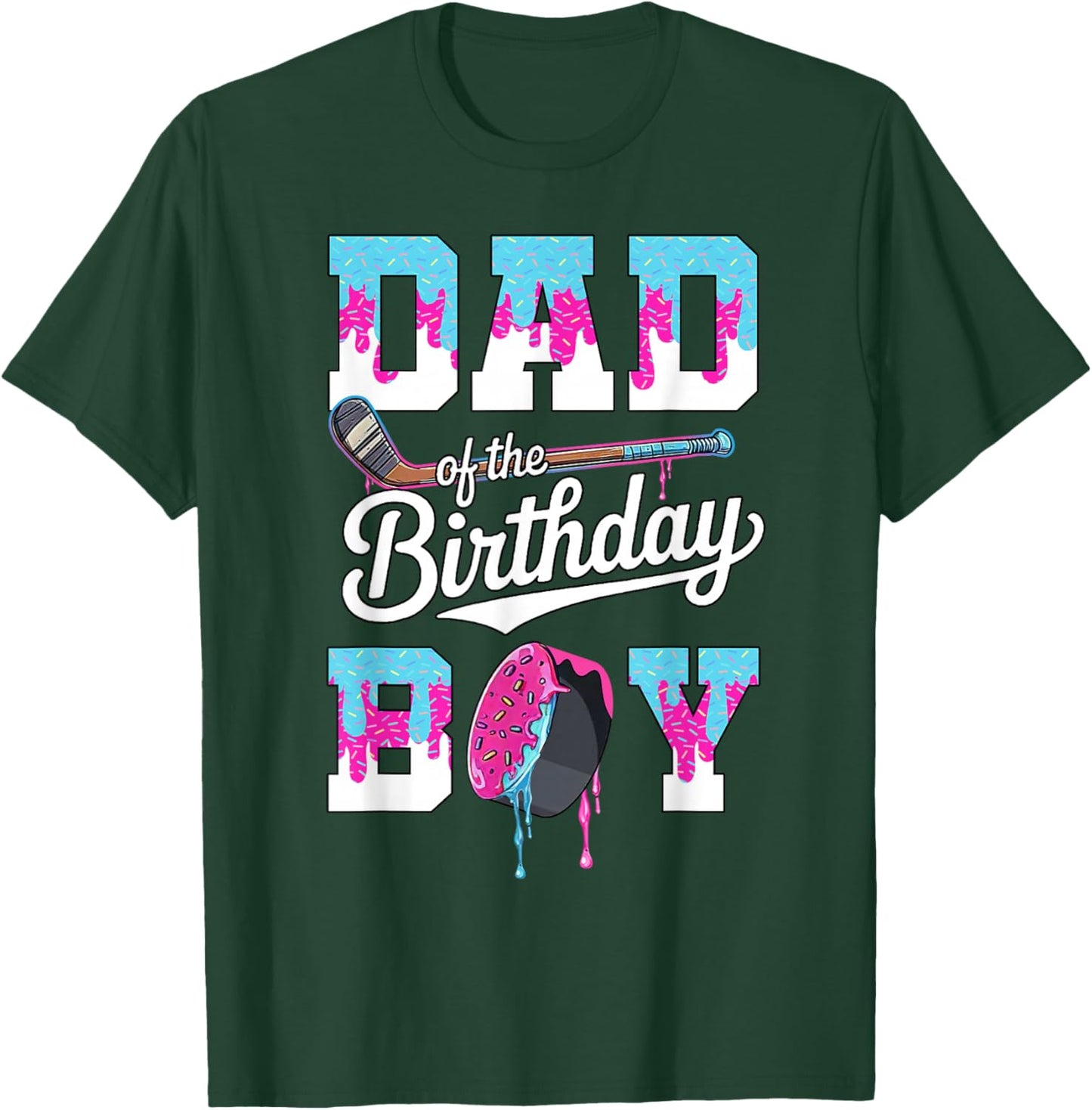 Dad of The Birthday Boy Hockey Ice Cream Drip Family T-Shirt - T-Shirt | Forest