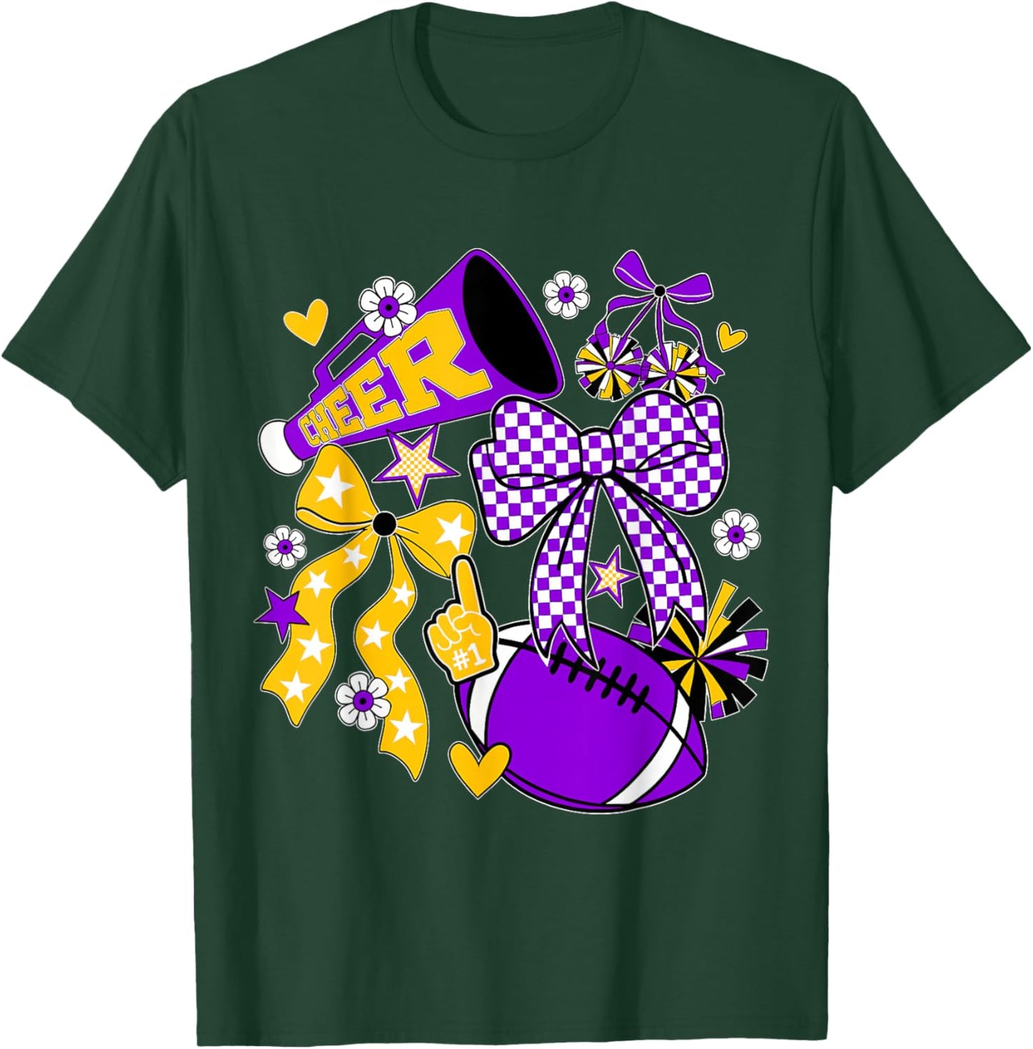 Purple Gold Cheerleader Game Day Football Cheer Mom Sister T-Shirt - T-Shirt | Forest