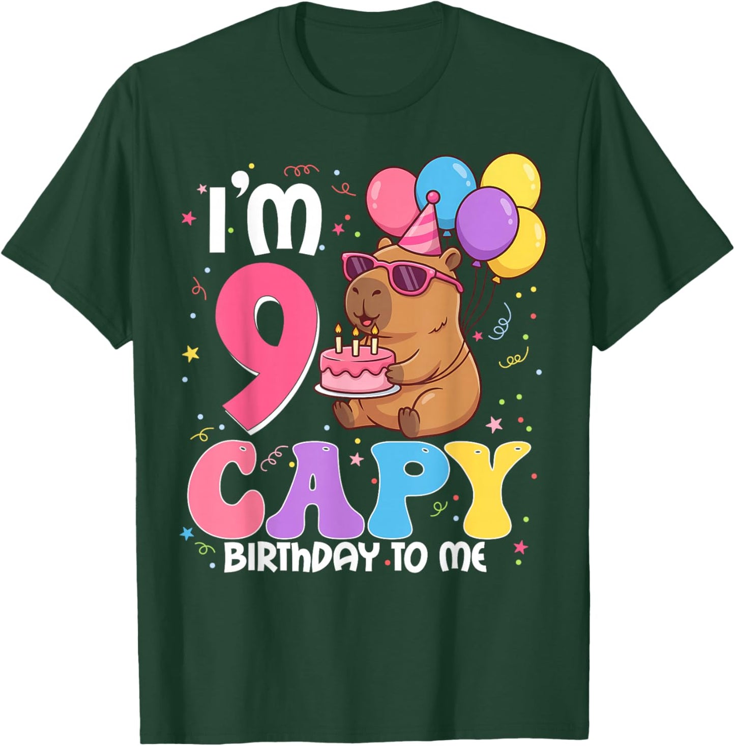 9 Years Old Capy Birthday to Me 9th Birthday Capybara T-Shirt - T-Shirt | Forest